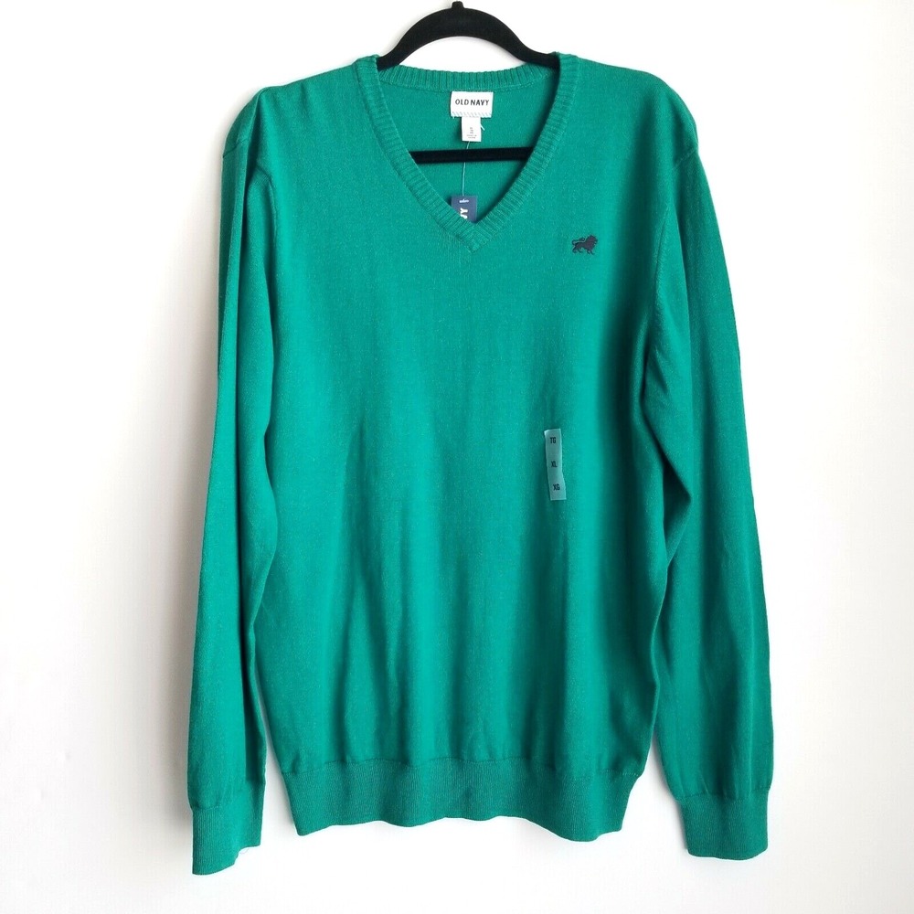 Old Navy Pullover Sweater Mens XL Teal V-Neck Ribbed Collar/Cuff/Hem New w/ Tag